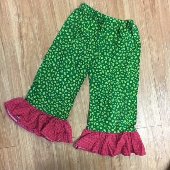 Boutique Girls Pants Sz 3 4 Green Floral Red Christmas Trees Snowflakes Ruffles - Picture 5 of 5